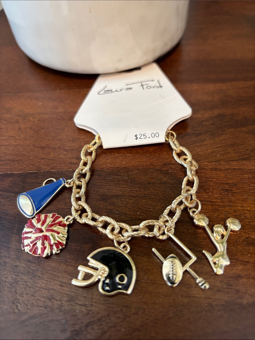 Laura Ford Football Helmet,goal post,megaphone,cheerleader,pom pom charms